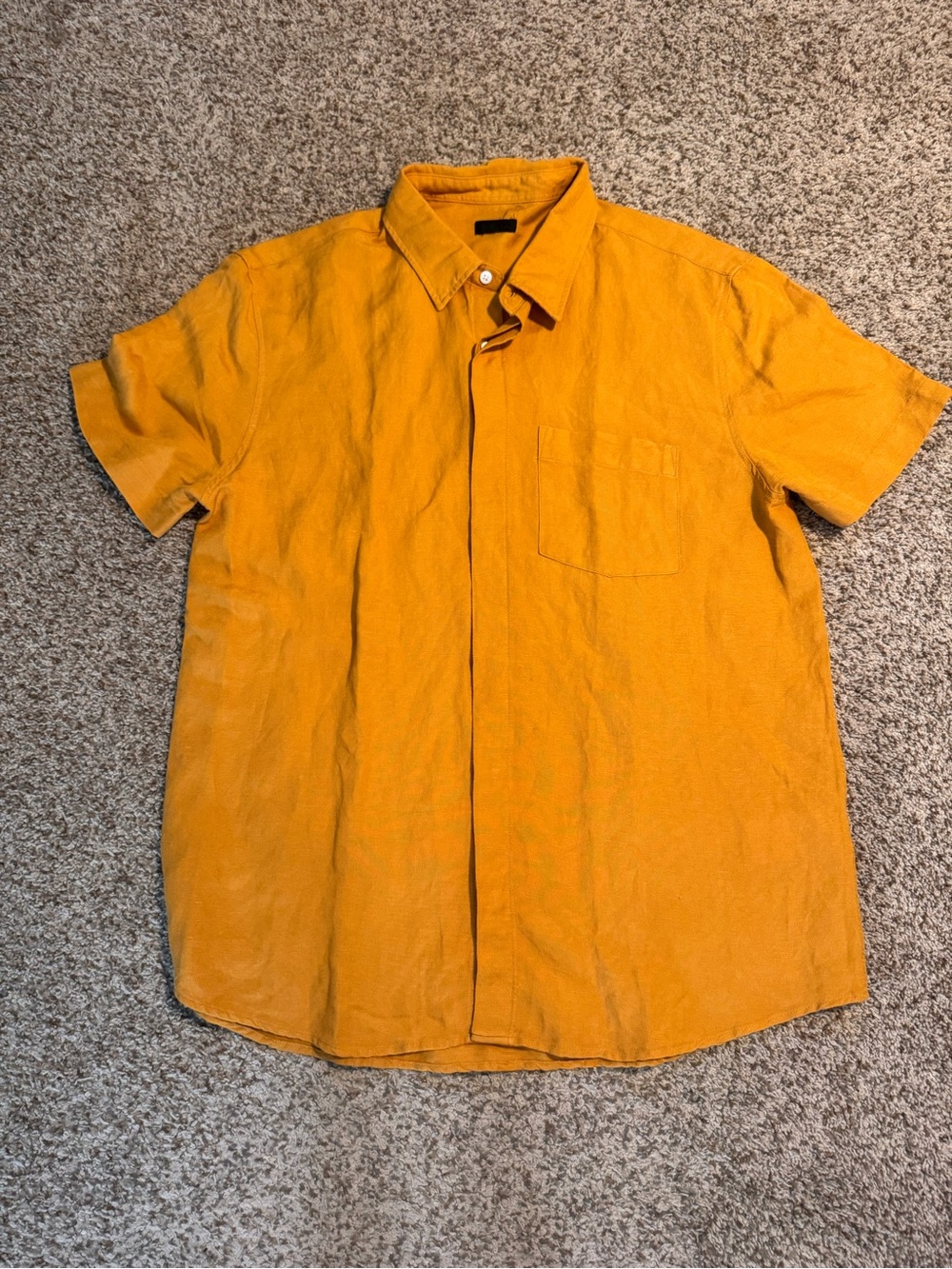 OSKLEN Men's Linen Short-Sleeve Button-Down Shirt - Mustard Yellow - Small